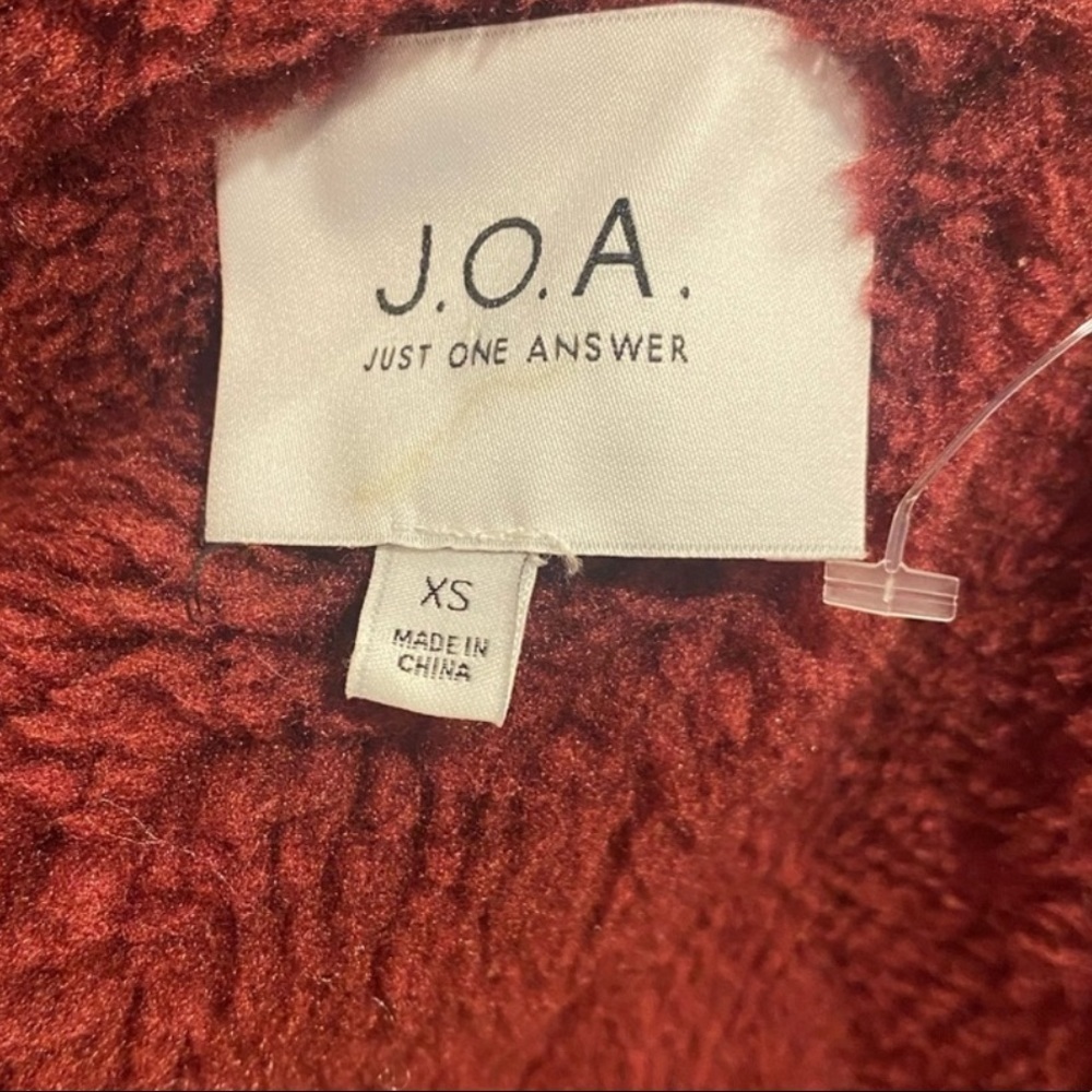 NEW J.O.A. x REVOLVE Red Patent Leather Belted Fleece Lined Jacket, Size XS - Picture 5 of 8